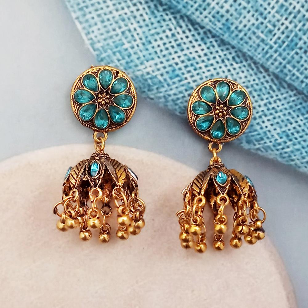 Woma Blue Austrian Stone Gold Plated Jhumka Earrings - 1318354C