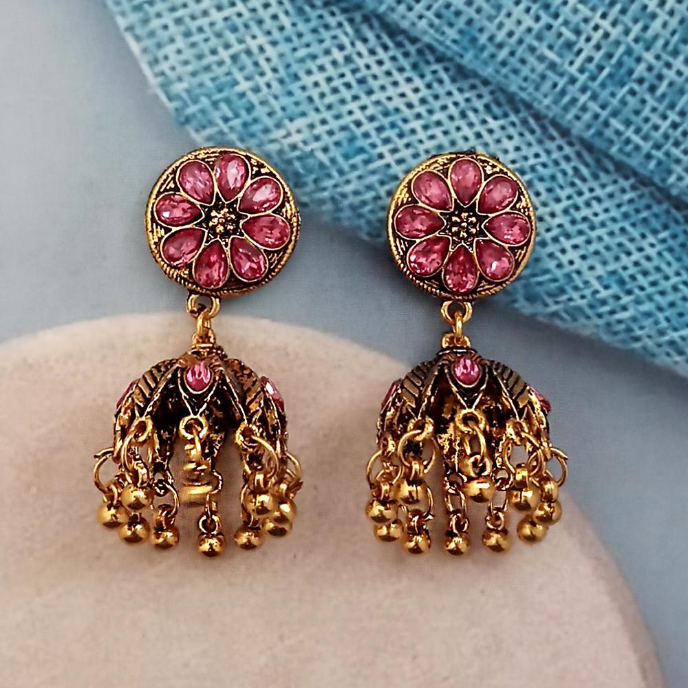 Woma Pink Austrian Stone Gold Plated Jhumka Earrings - 1318354E