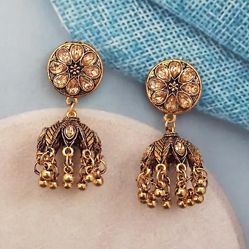 Woma Brown Austrian Stone Gold Plated Jhumka Earrings - 1318354F