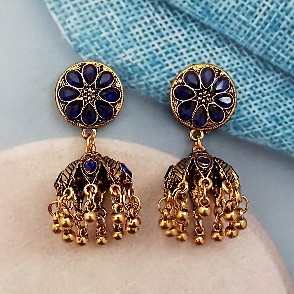 Woma Blue Austrian Stone Gold Plated Jhumka Earrings - 1318354G