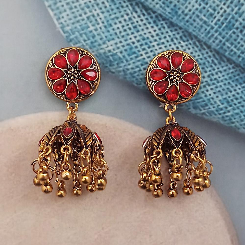 Woma Red Austrian Stone Gold Plated Jhumka Earrings - 1318354H