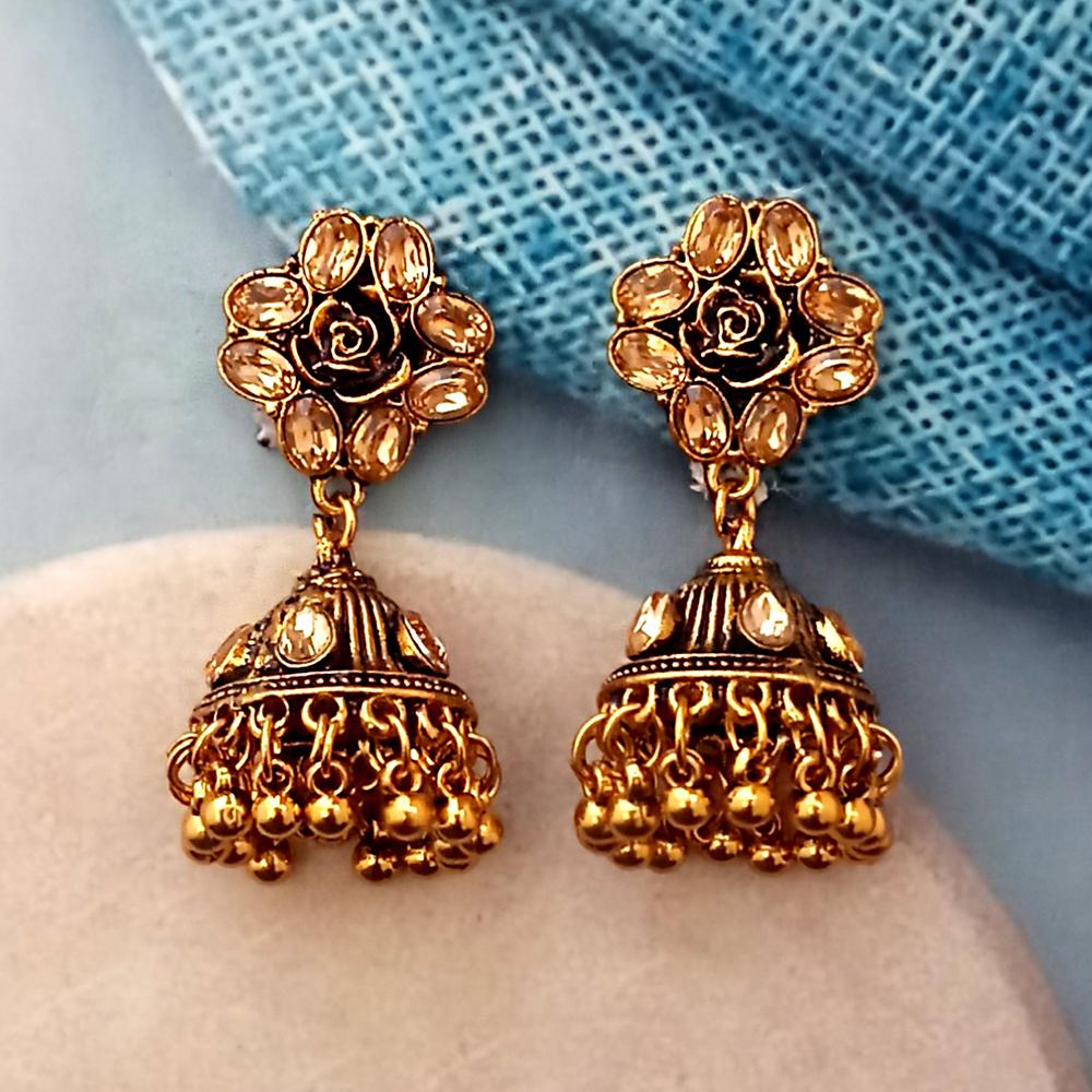 Kriaa Brown Austrian Stone Gold Plated Jhumka Earrings - 1318355F