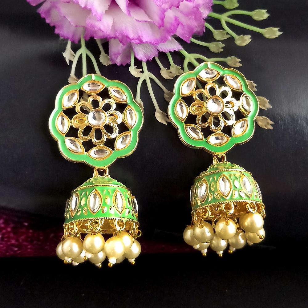 Parshwam Green Kundan Meenakari Jhumka Earrings -1318601H