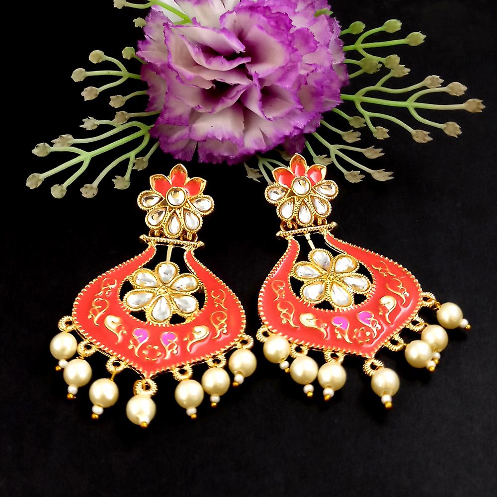 Parshwam Orange Kundan Meenakari Dangler Earrings-1318612F