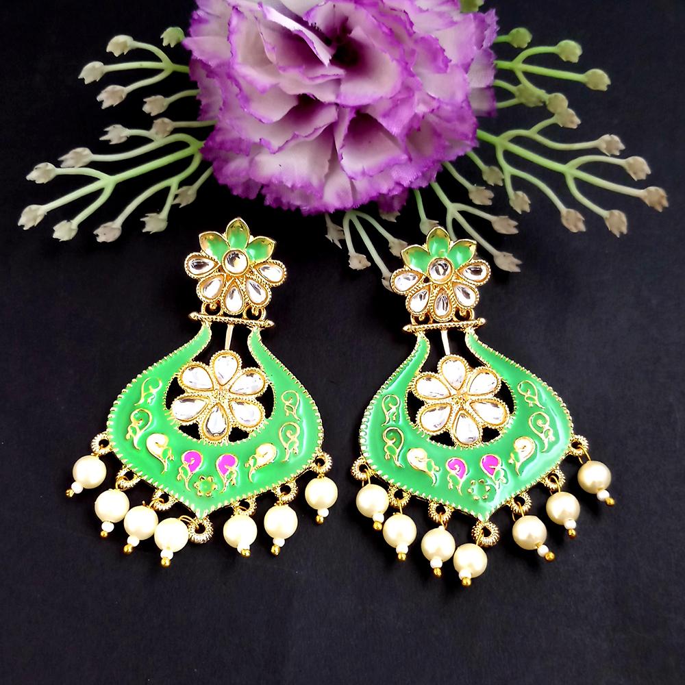 Parshwam Green Kundan Meenakari Dangler Earrings-1318612H