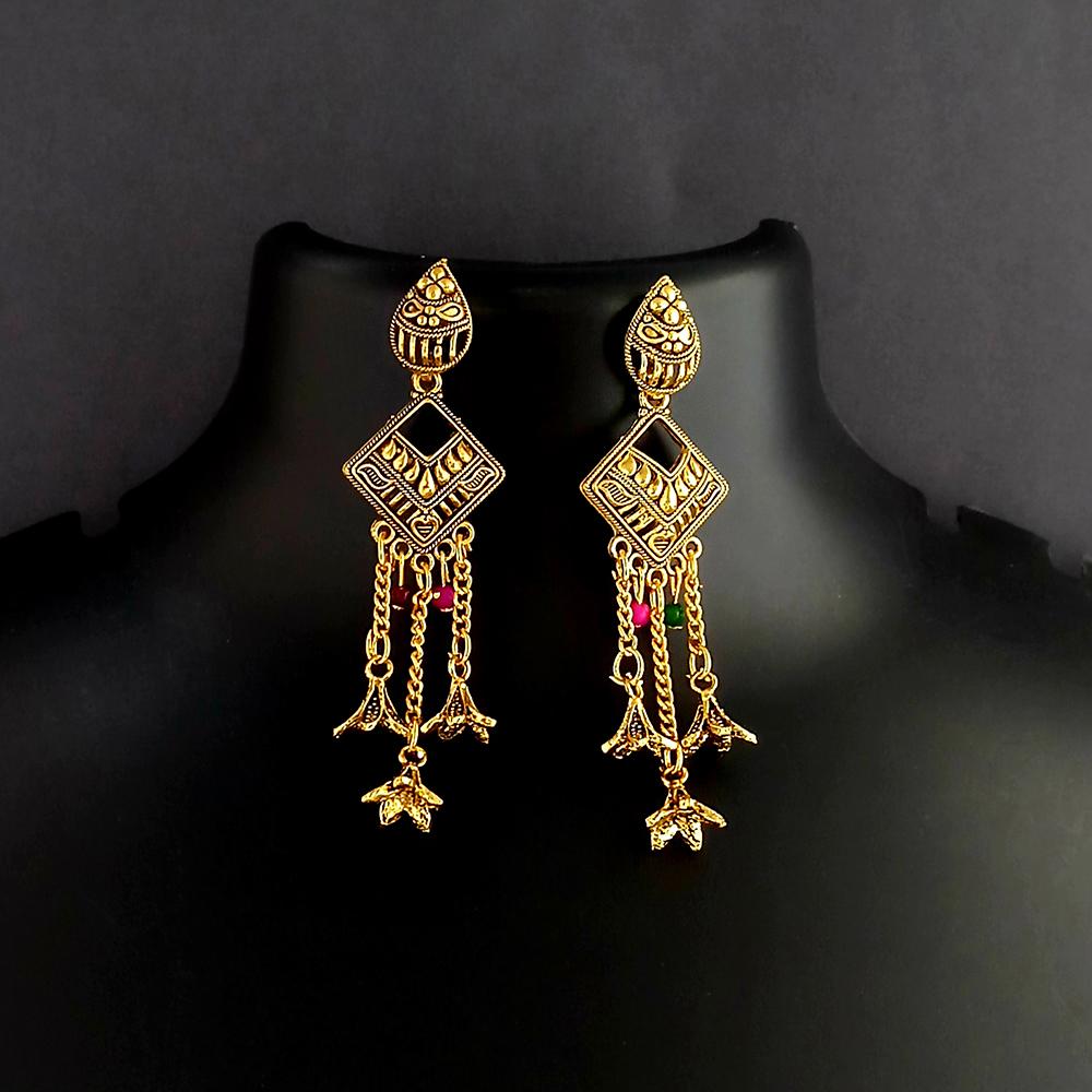 Kriaa Oxidised Gold Plated Dangler Earrings - 1318726