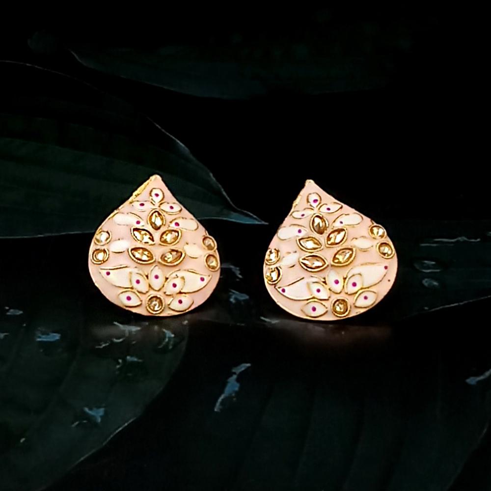 Kriaa Gold Plated White Meenakari Stud Earrings - 1318905J
