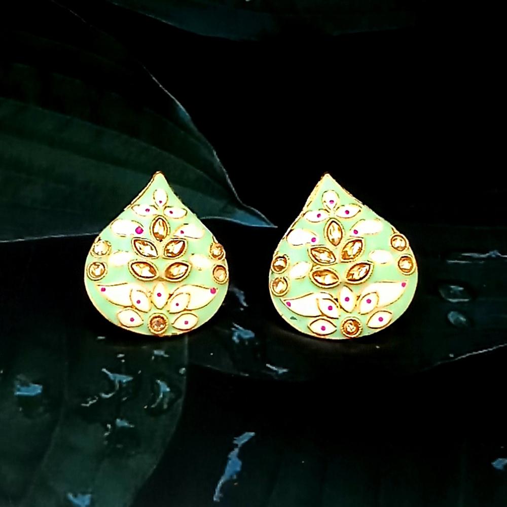 Kriaa Gold Plated Green Meenakari Stud Earrings - 1318905K