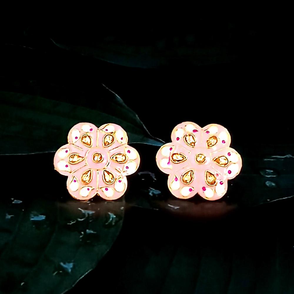 Kriaa Gold Plated Pink Meenakari Stud Earrings - 1318908D