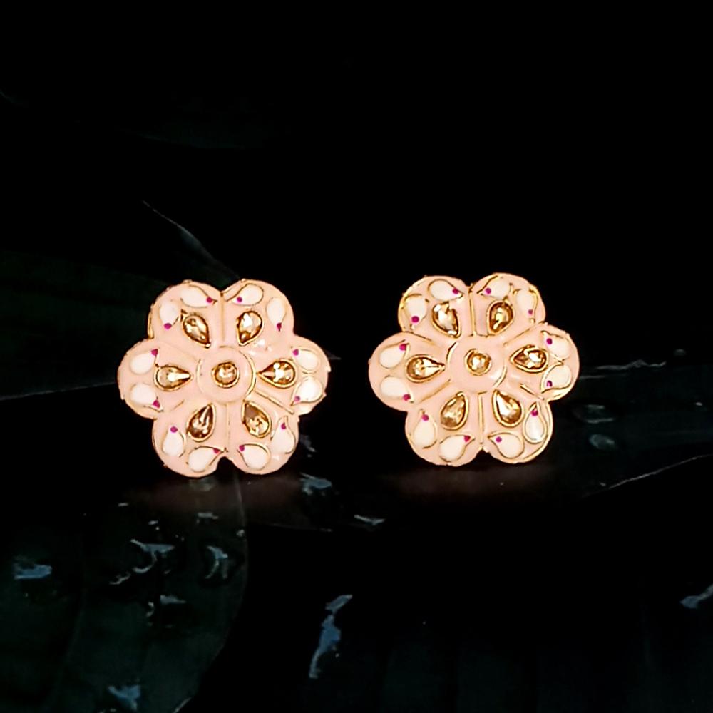 Kriaa Gold Plated Pink Meenakari Stud Earrings - 1318908J