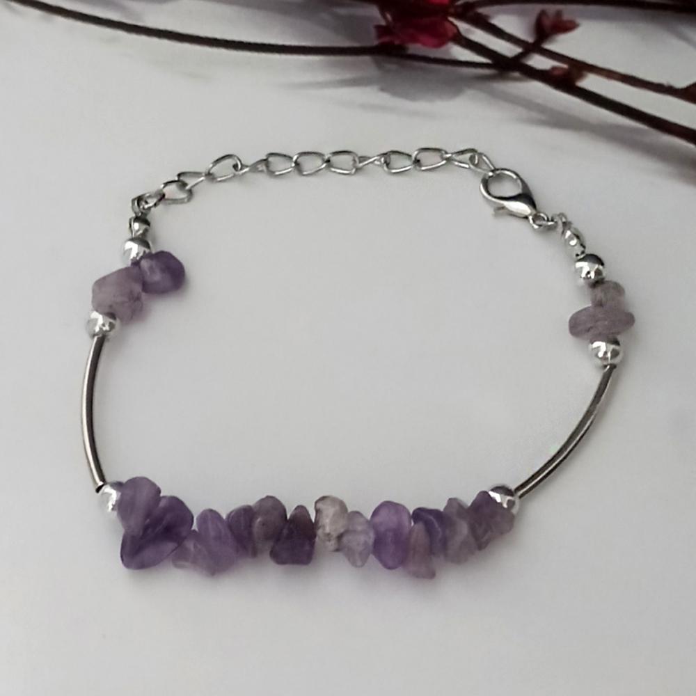 Kriaa Silver Plated Purple Stone Bracelet - 1402702A