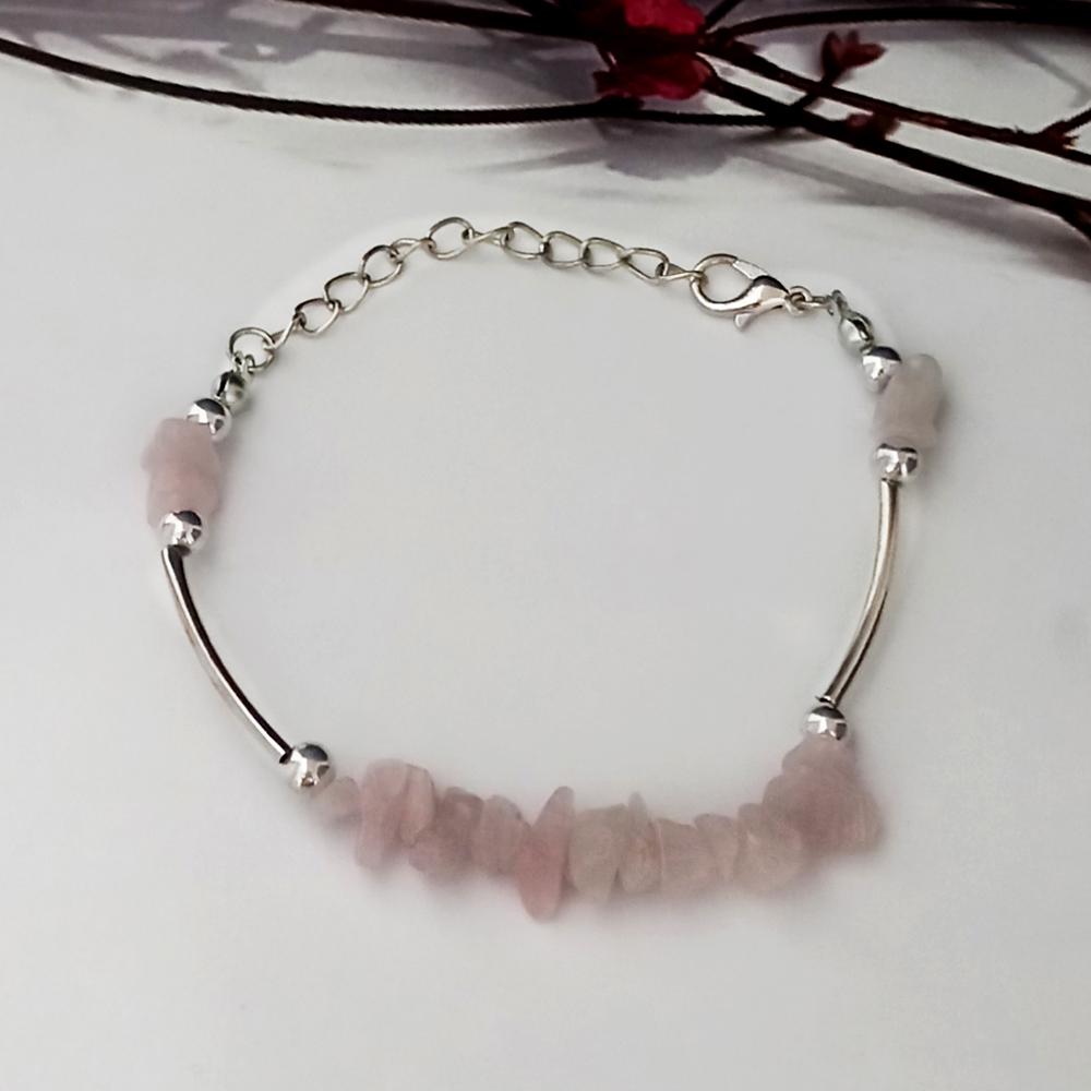 Kriaa Silver Plated Pink Stone Bracelet - 1402702B