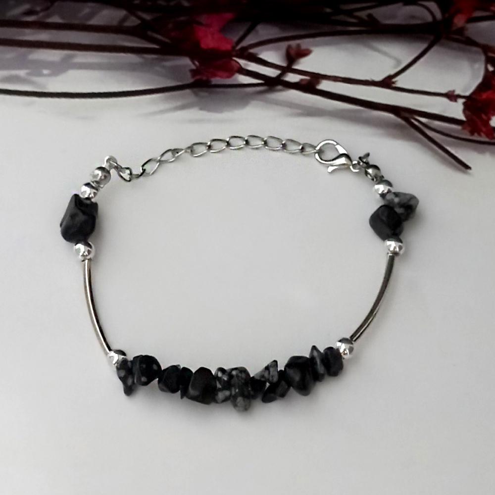 Kriaa Silver Plated Black Stone Bracelet - 1402702F