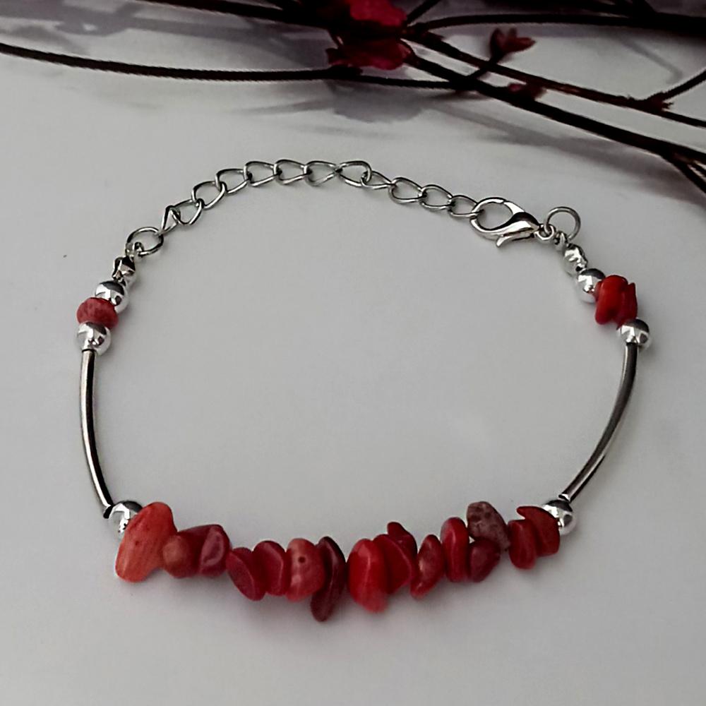 Kriaa Silver Plated Red Stone Bracelet - 1402702J