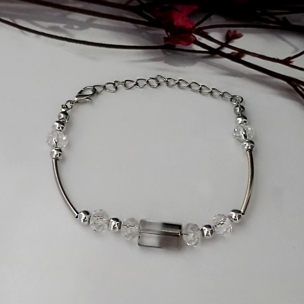 Kriaa Silver Plated White Stone Bracelet - 1402703B
