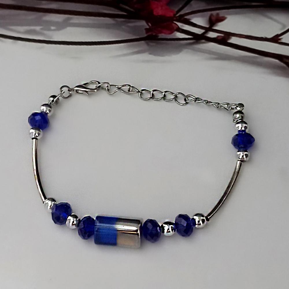 Kriaa Silver Plated Blue Stone Bracelet - 1402703C