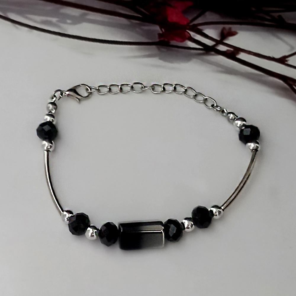 Kriaa Silver Plated Black Stone Bracelet - 1402703D