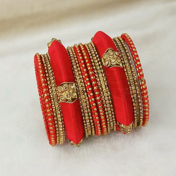 Sejal Gold Plated Red Austrian Stone Thread Bangle Set
