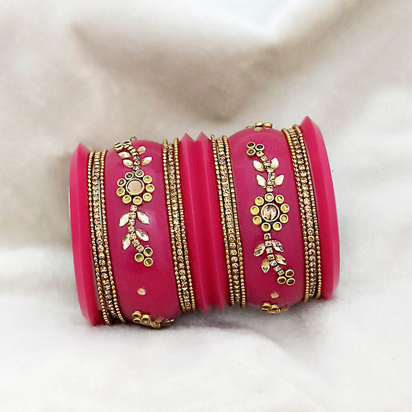 Sejal Pink Color Austrian Stone Bangle Set