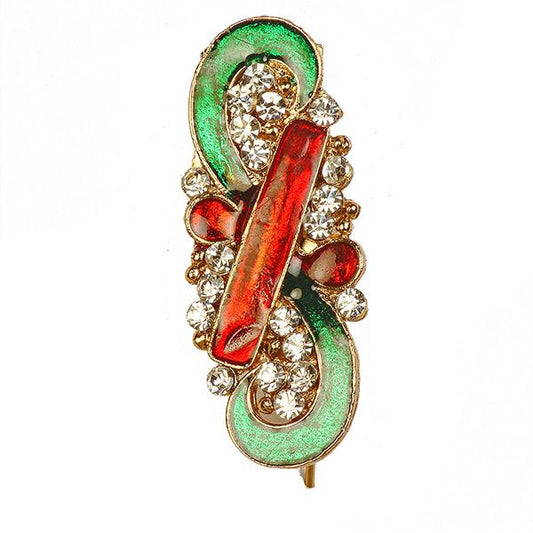 Kriaa Meenakari  Austrian Stone Stone Maroon & Green Saree Pin Brooch