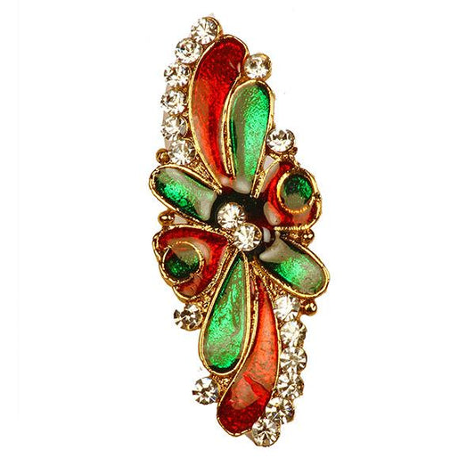 Kriaa Meenakari  Austrian Stone Stone Maroon & Green Saree Pin Brooch