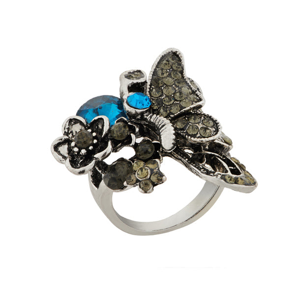 Urthn Rhodium Plated Butterfly Design Ring