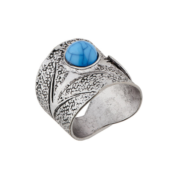 Urthn Rhodium Plated Blue Stone Ring