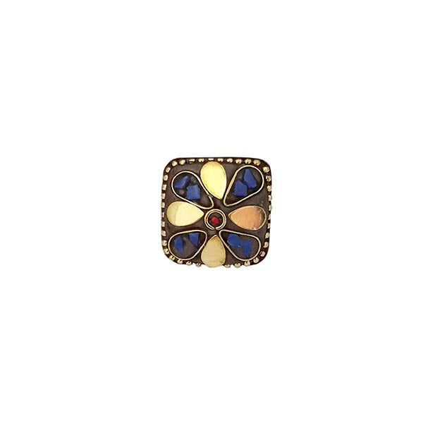 Urthn Blue Resin Stone Gold Plated Adjustable Ring