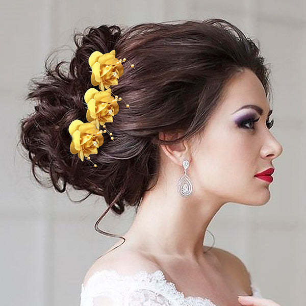 Apurva Pearls Yellow Floral Hair Brooch