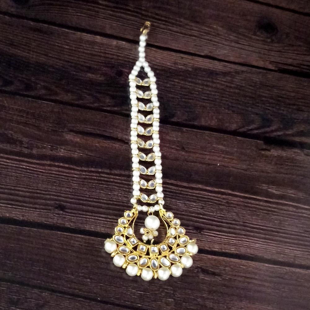 Shreeji Creation Gold Plated Pearl And Kundan Maang Tikka - 1502524