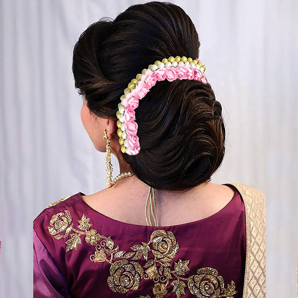 Apurva Pearls Pink Floral Hair Brooch - 1505308B