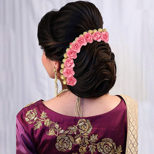 Apurva Pearls Pink Floral Hair Brooch - 1505309B