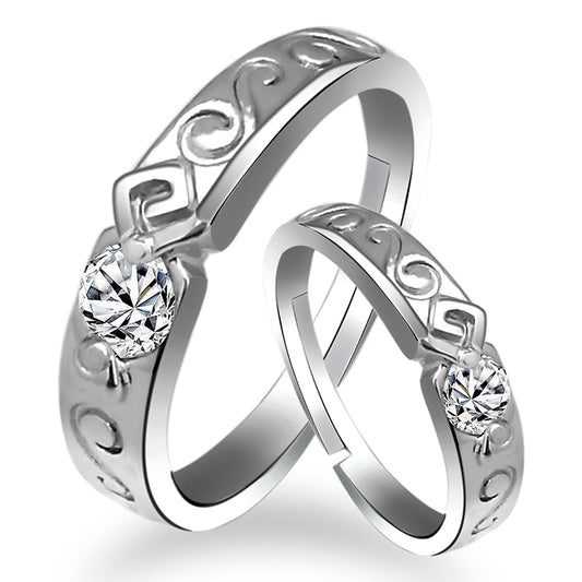 Urbana Rhodium Plated Solitaire Couple Ring Set With Crystal Stone