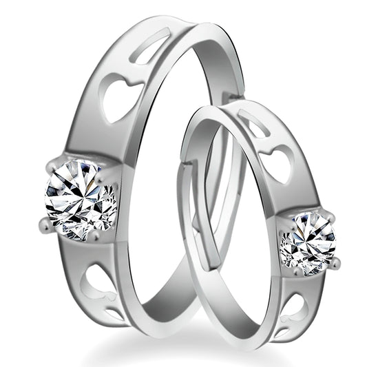 Urbana Rhodium Plated Solitaire Couple Ring Set With Crystal Stone