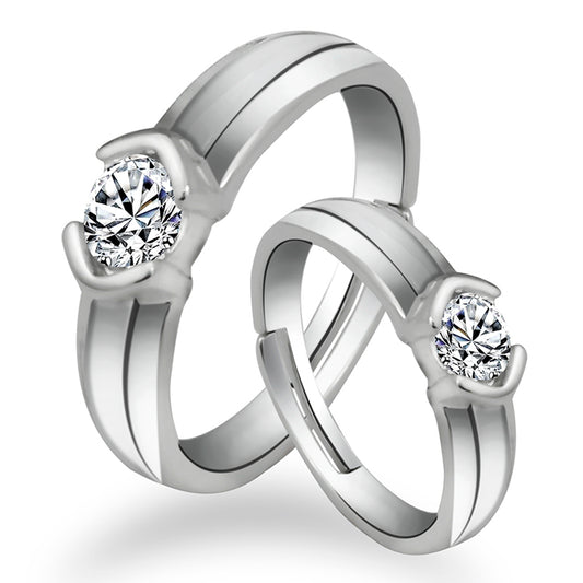 Urbana Rhodium Plated Solitaire Couple Ring Set With Crystal Stone