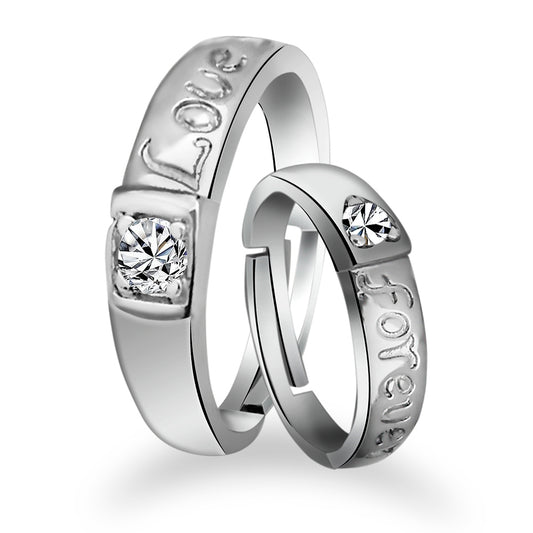 Urbana Rhodium Plated Solitaire Couple Ring Set With Crystal Stone