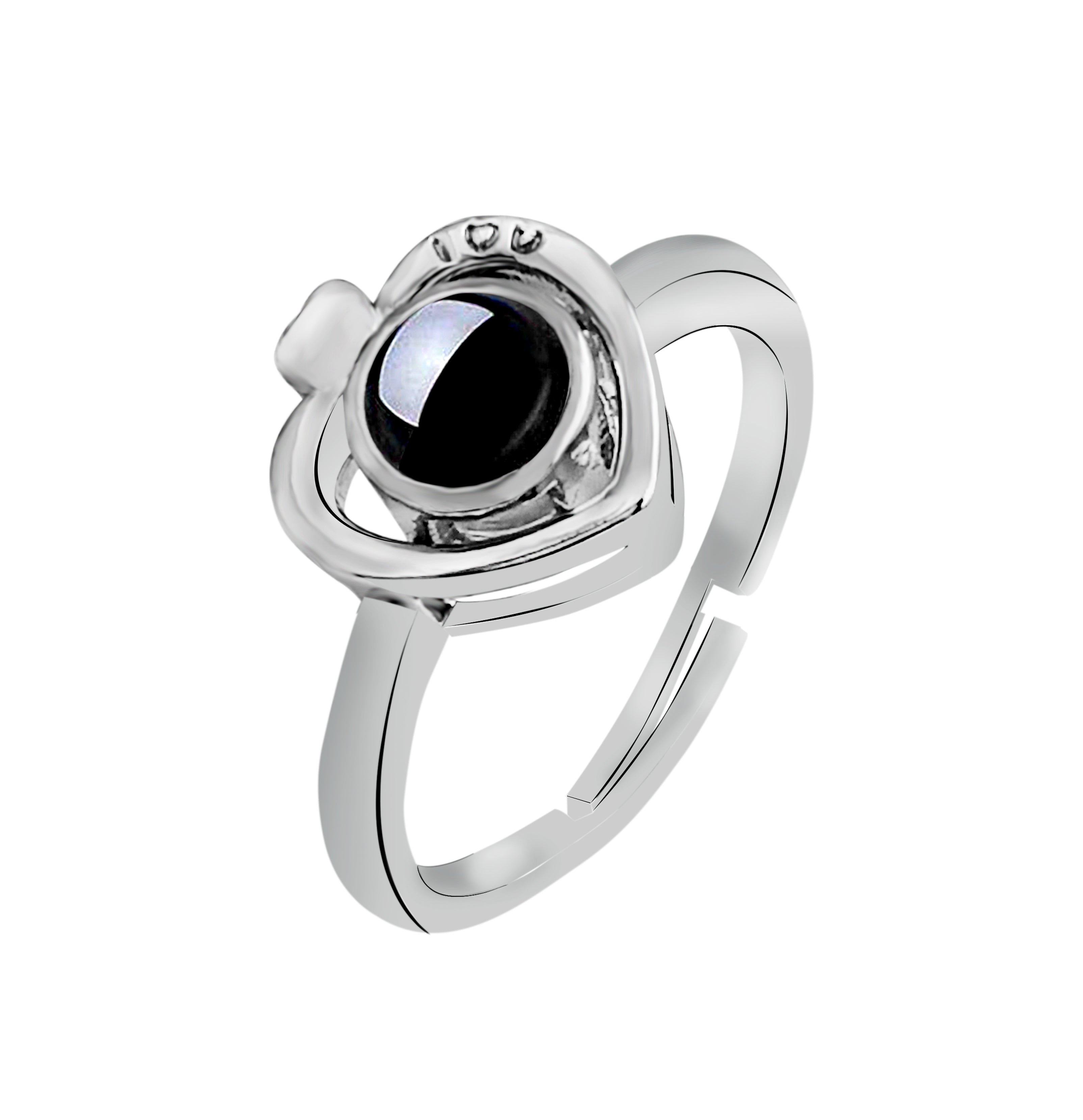 Urbana Heart Shaped Silver Plated Single Adjustable Ring Reflecting I love you In 100 Languages