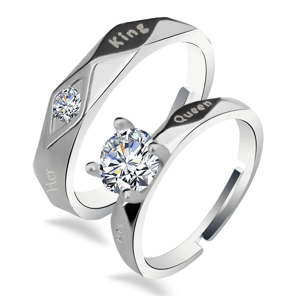 Urbana Rhodium Plated Solitaire Couple Ring Set With Crystal Stone - 1506377