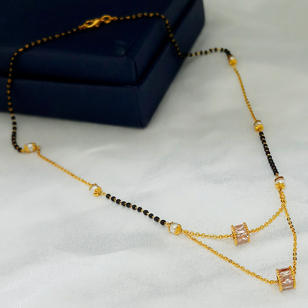 Kriaa White Austrian Stone And Black Beads Gold Plated Mangalsutra