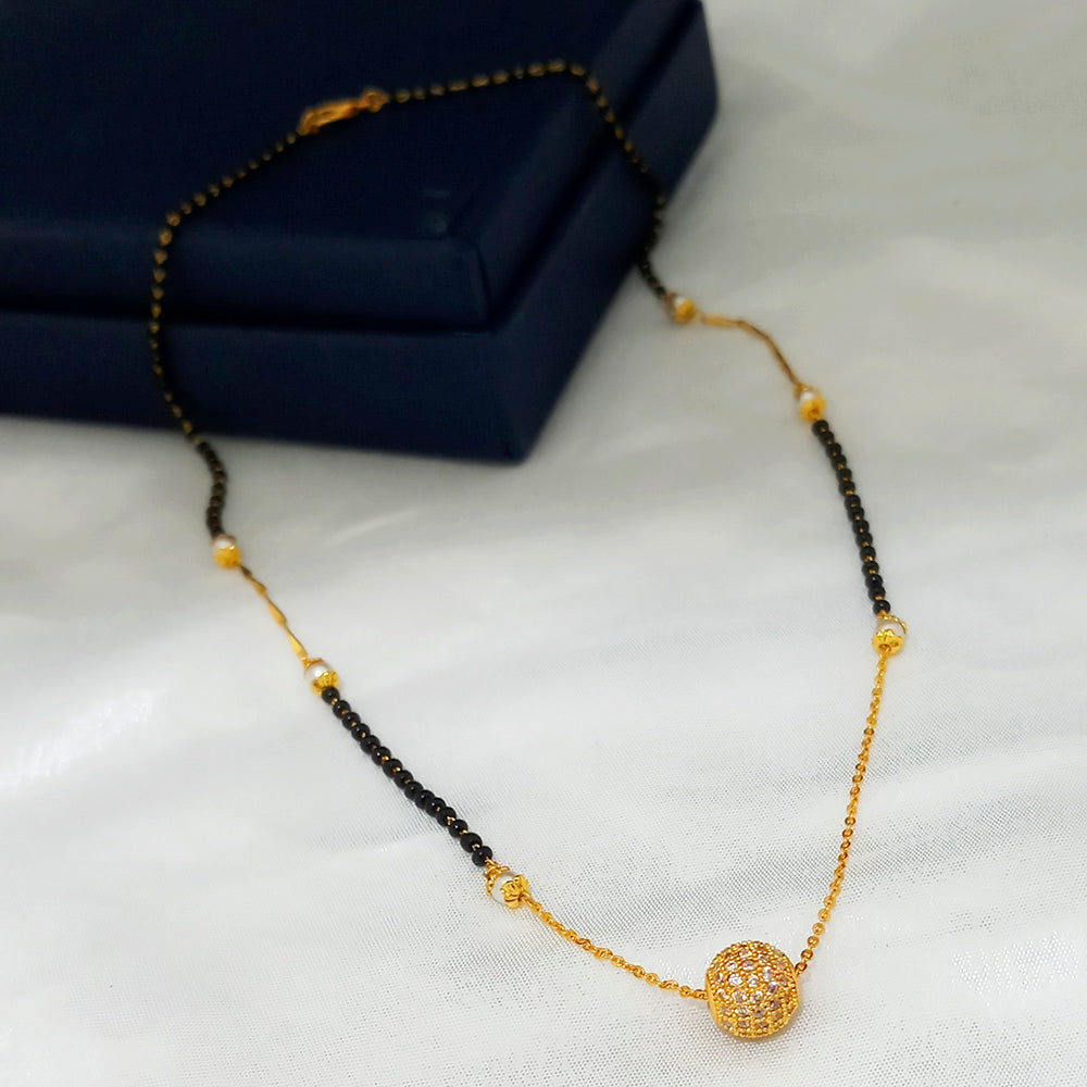 Kriaa White Austrian Stone And Black Beads Gold Plated Mangalsutra