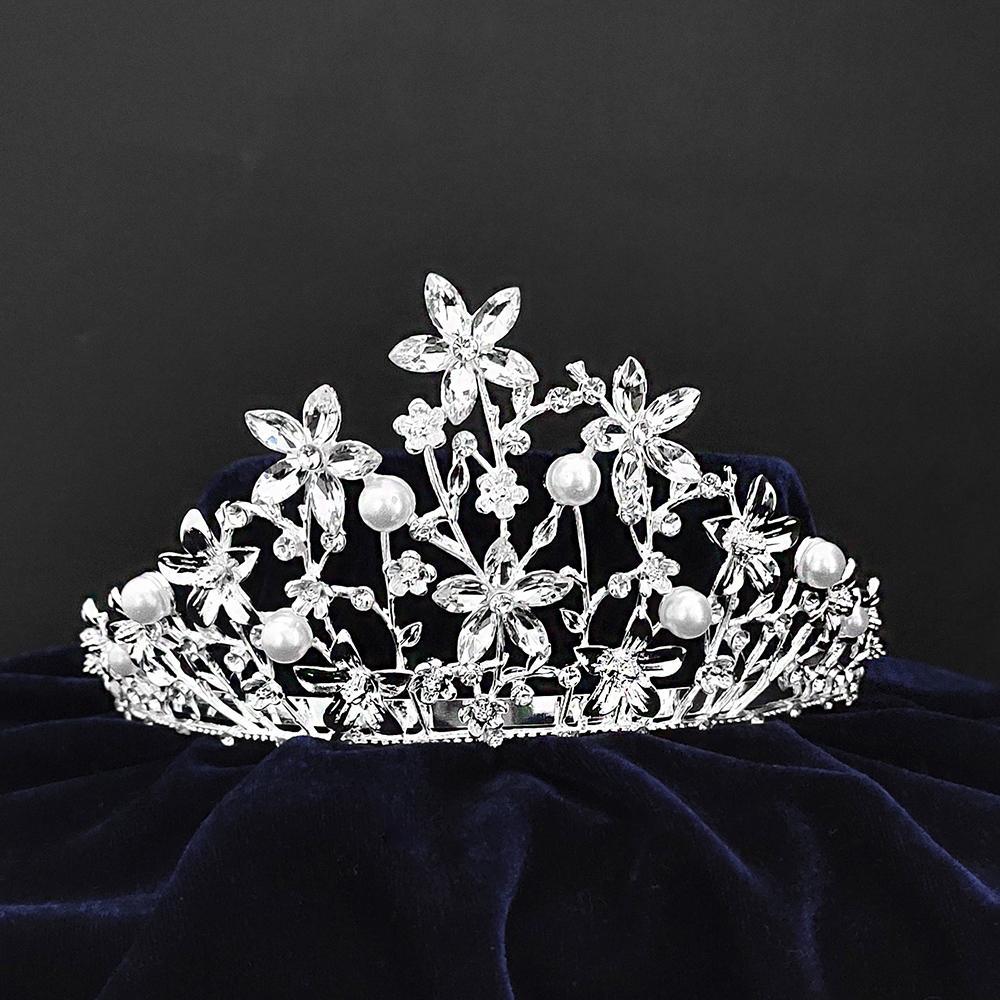 Kriaa Silver Plated White Austrian Stone Crown-1506605
