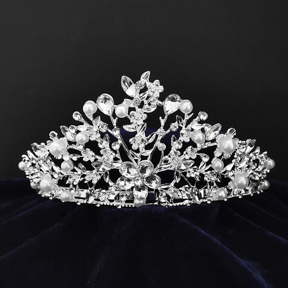 Kriaa Silver Plated White Austrian Stone Crown-1506607