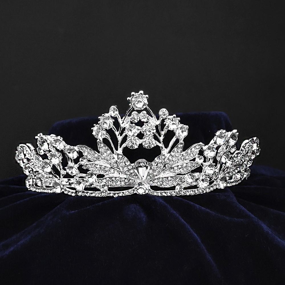 Kriaa Silver Plated White Austrian Stone Crown-1506614