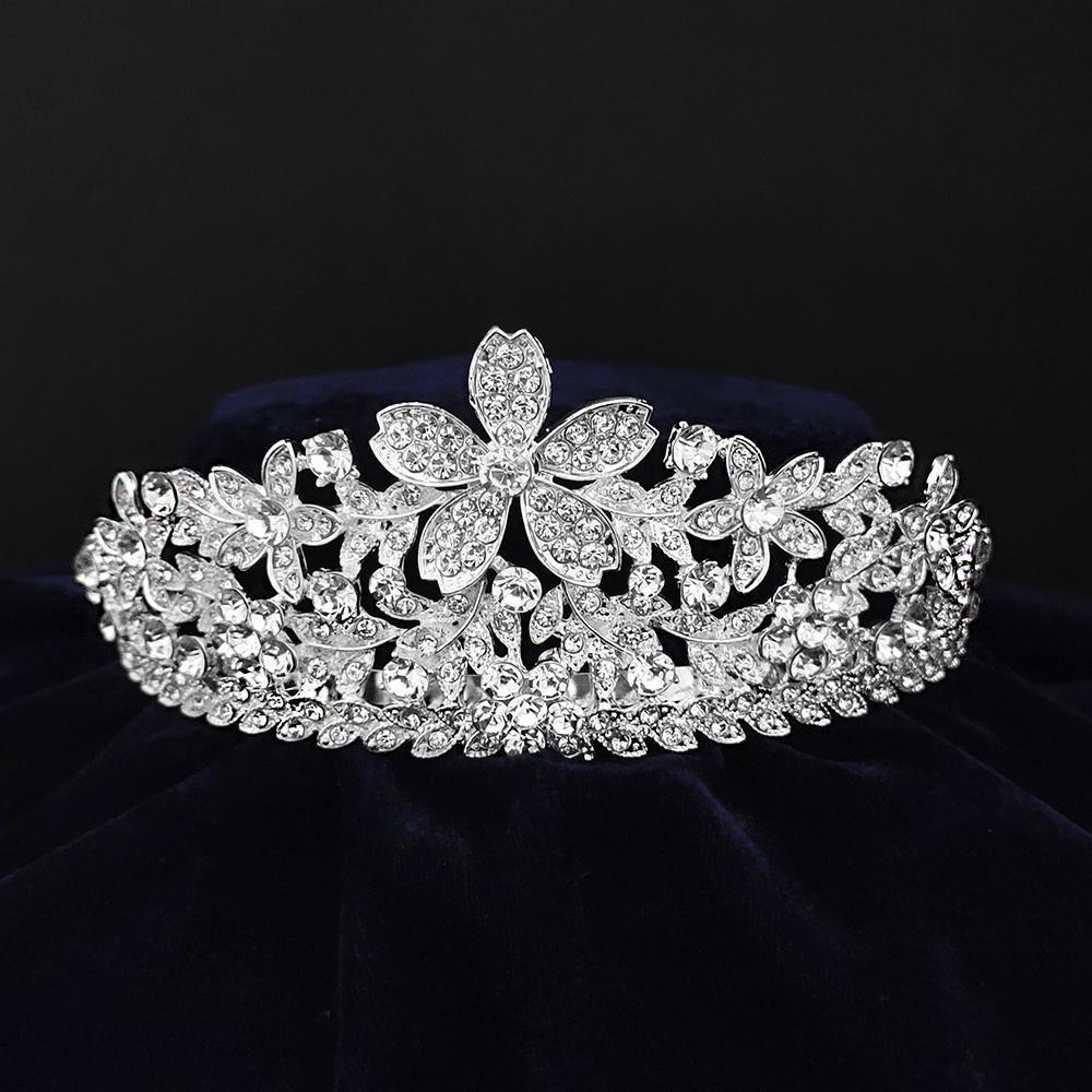 Kriaa Silver Plated White Austrian Stone Crown-1506625