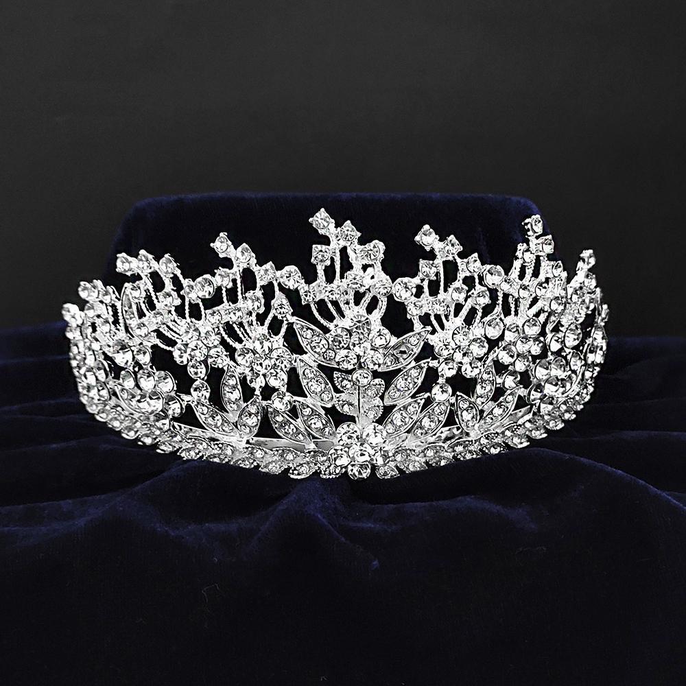 Kriaa Silver Plated White Austrian Stone Crown-1506632