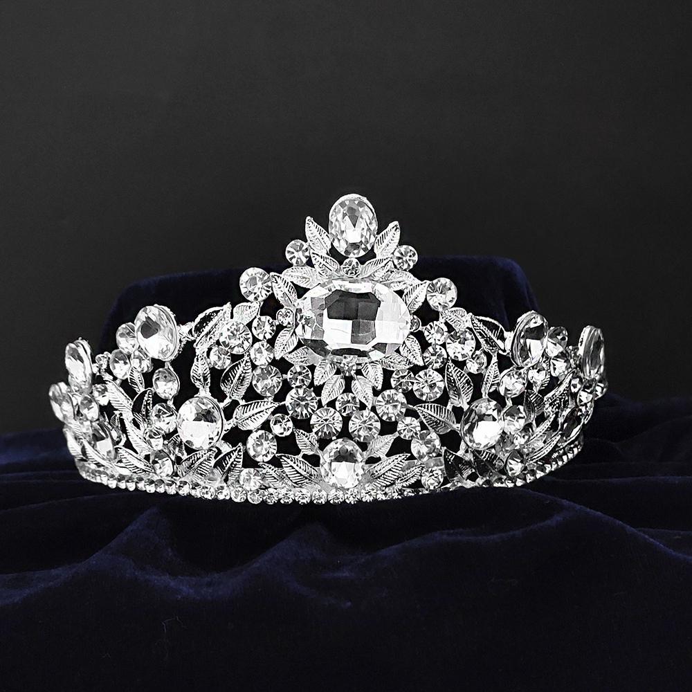 Kriaa Silver Plated White Austrian Stone Crown-1506634