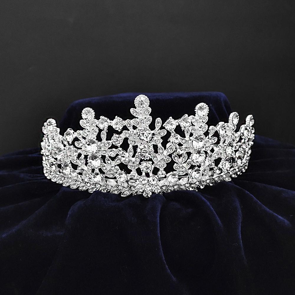 Kriaa Silver Plated White Austrian Stone Crown-1506635