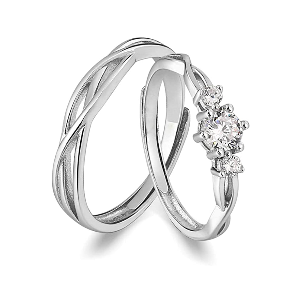 Urbana Rhodium Plated Solitaire Couple Ring Set With Crystal Stone - 1506905