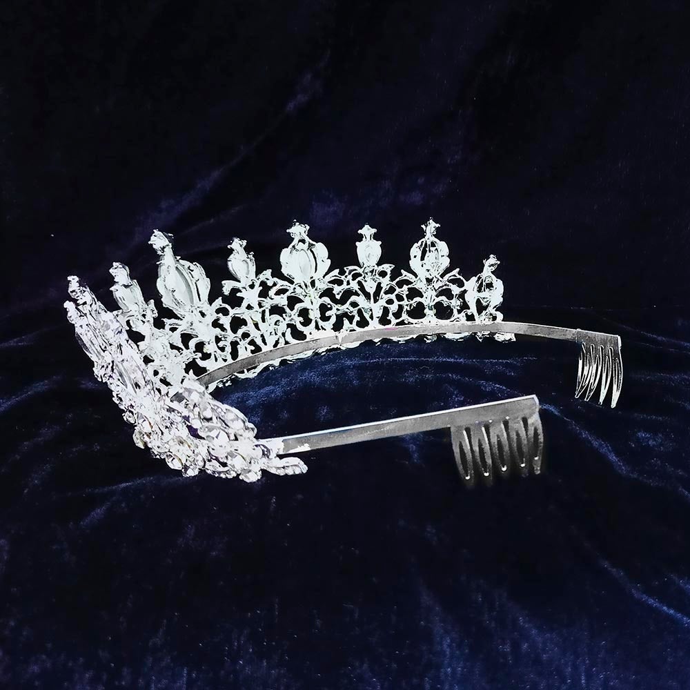 Kriaa Silver Plated White Austrian Stone Crown  - 1507120