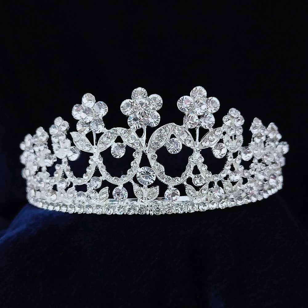 Kriaa Silver Plated White Austrian Stone Crown  - 1507124
